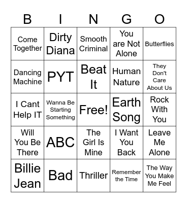 Rory's Expert of the Week: Michael Jackson Bingo Card