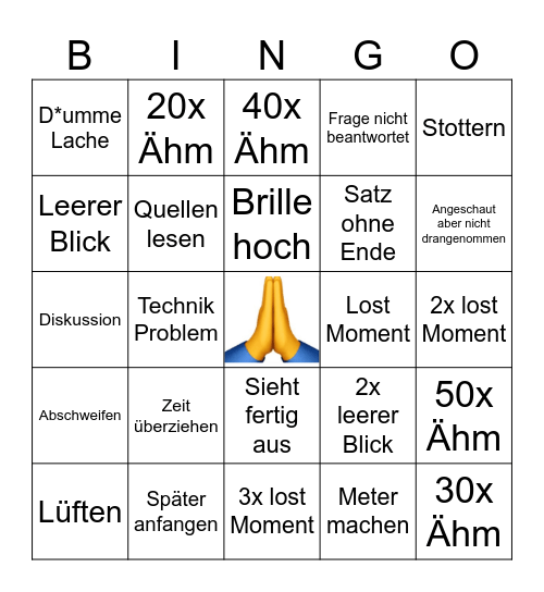 Lehrer Bingo Card
