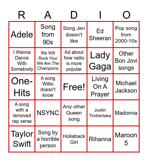 WGVC Radio Bingo Card