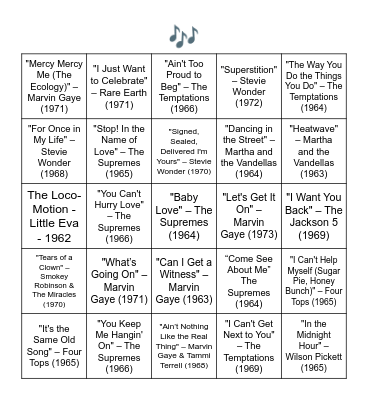MOTOWN HITS Bingo Card