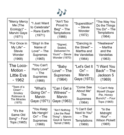 MOTOWN HITS Bingo Card