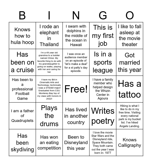 FIND SOMEONE WHO: Bingo Card