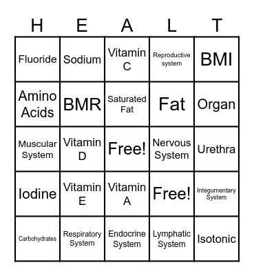 Physical Health BINGO Card
