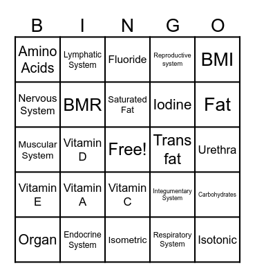 Physical Health BINGO Card