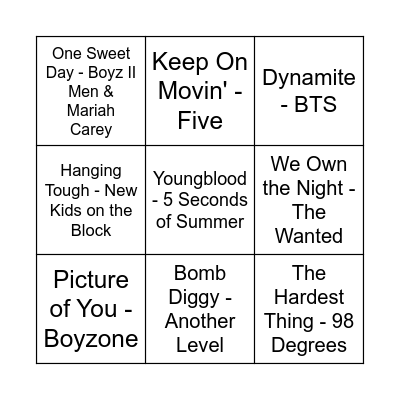 Game One Bingo Card