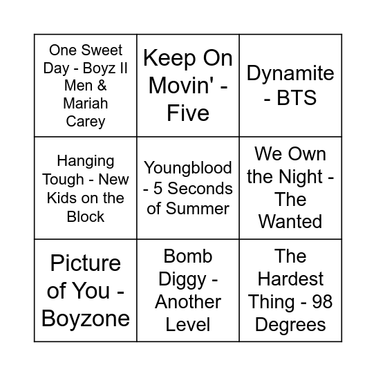 Game One Bingo Card