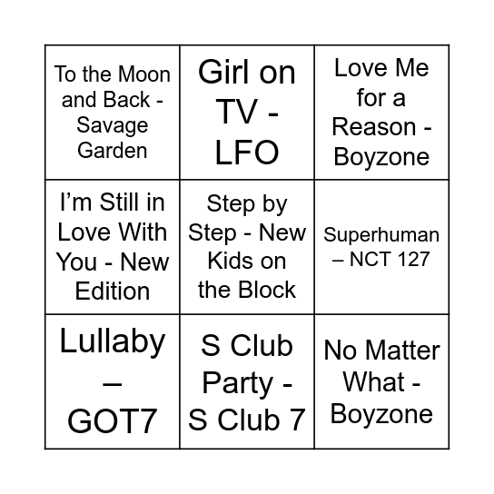 Game Five Bingo Card