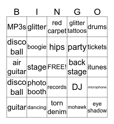 rock star  Bingo Card