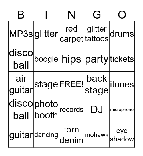 rock star  Bingo Card