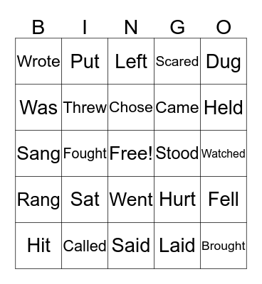 PAST TENSE VERBS Bingo Card