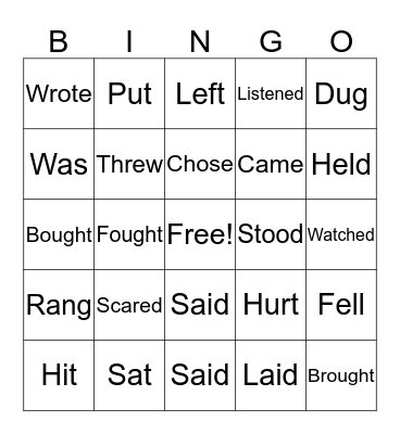 PAST TENSE VERBS Bingo Card
