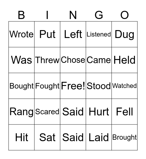 PAST TENSE VERBS Bingo Card