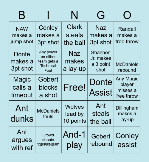Bonner Bingo Card