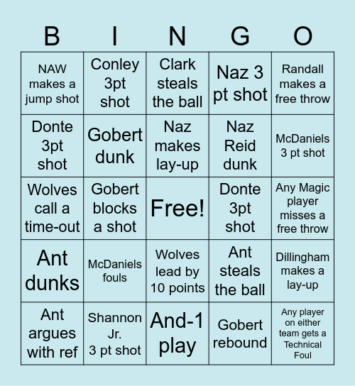 Bonner Bingo Card