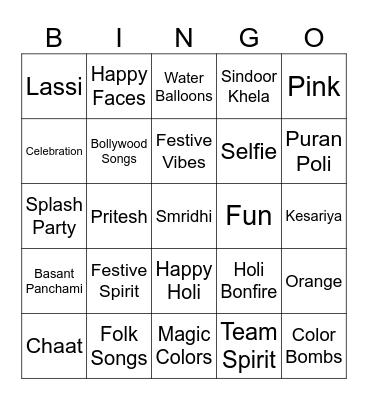 Holi Potluck with Samiksha & Ravi <3 Bingo Card