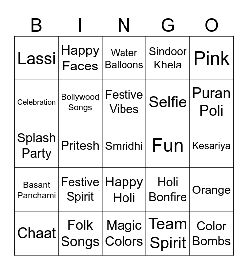 Holi Potluck with Samiksha & Ravi <3 Bingo Card