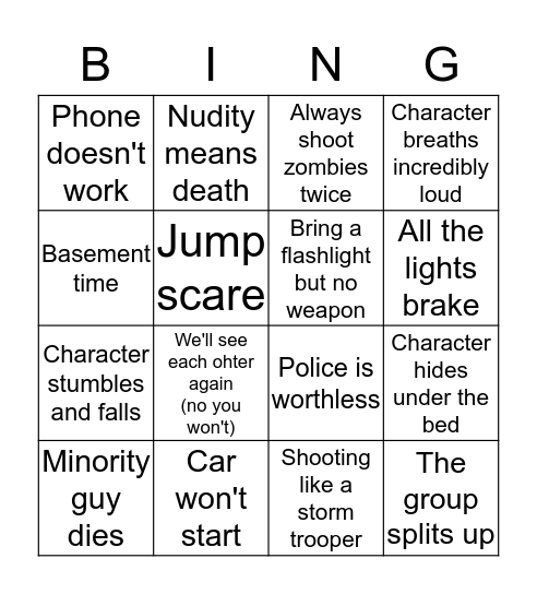 Halloween Horror Bingo Card