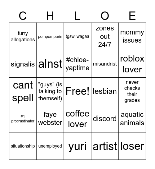 #girlcel bingo Card