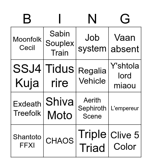 FF I - XVI Bingo Card