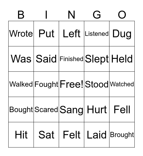 PAST TENSE VERBS Bingo Card