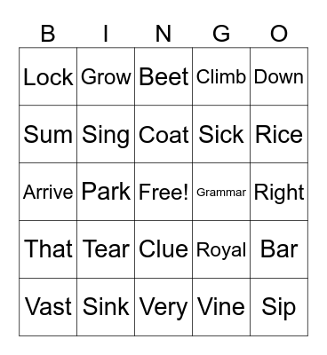 ESOL Pronunciation 8 BINGO Card