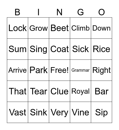 ESOL Pronunciation 8 BINGO Card