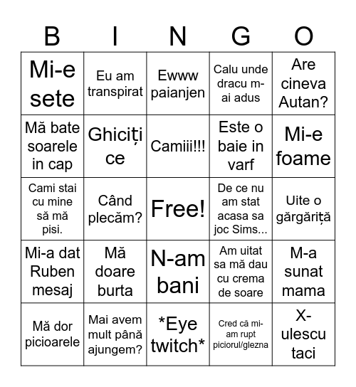 Cosmina Bingo Card