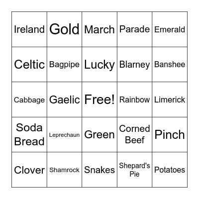 St. Patrick's Day Bingo Card