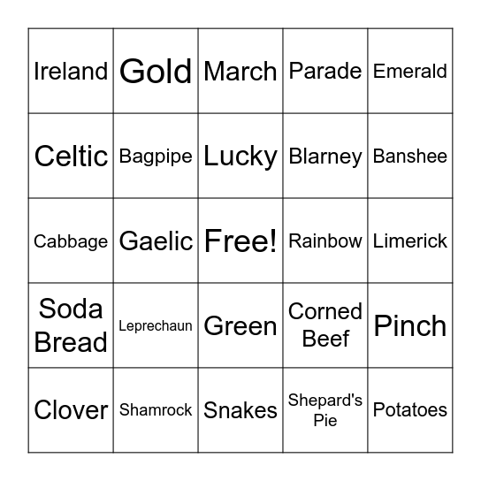 St. Patrick's Day Bingo Card