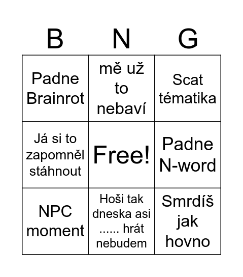 Herní večer Bingo Card