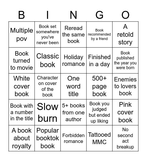 Bookish Bingo Card