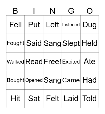 PAST TENSE VERBS Bingo Card