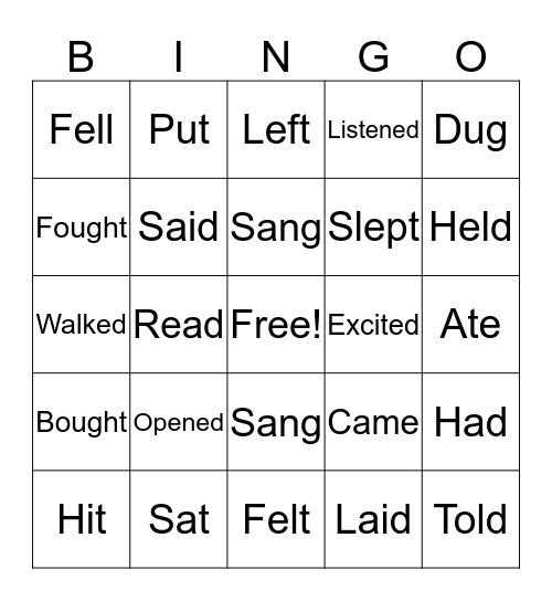 PAST TENSE VERBS Bingo Card