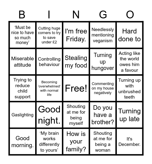 Common phrases Bingo Card