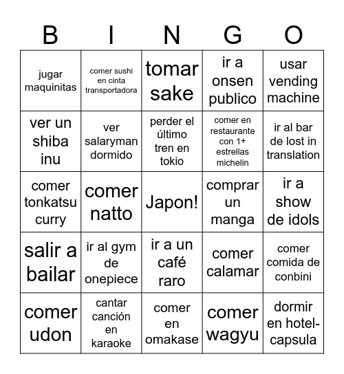 2025 viaje japon Bingo Card