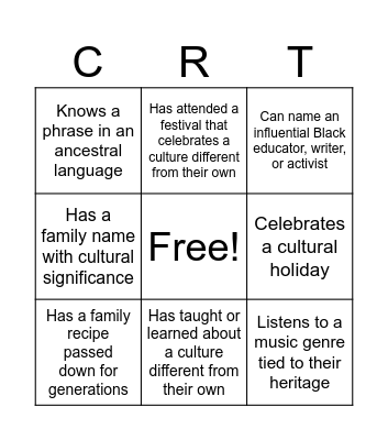 Culturally Responsive Teaching Bingo Card