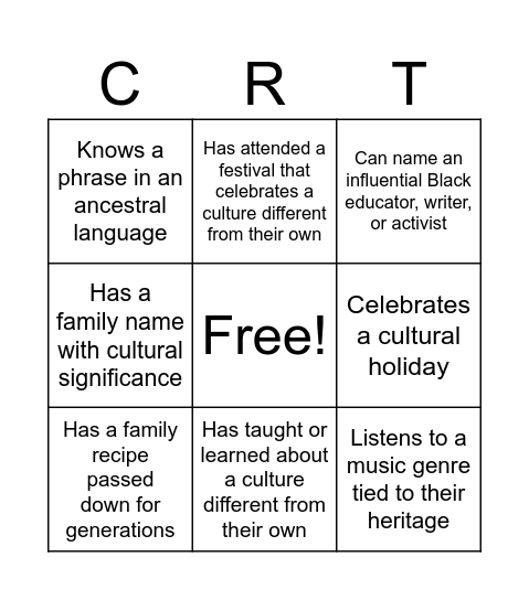 Culturally Responsive Teaching Bingo Card