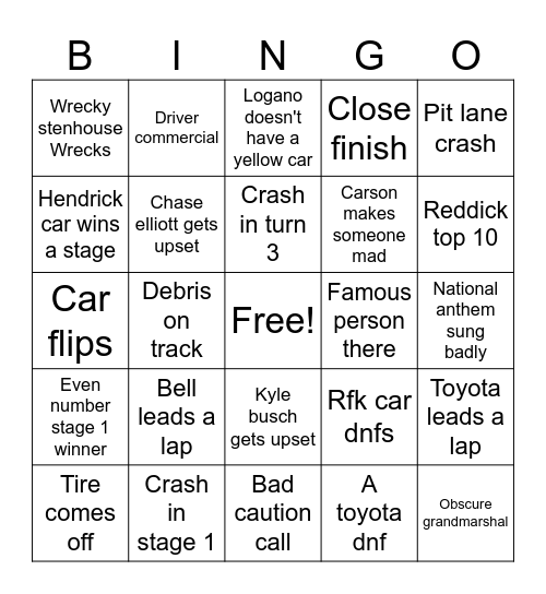 Las vegas nascar Bingo Card