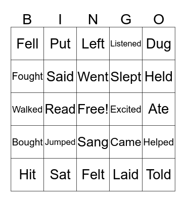 PAST TENSE VERBS Bingo Card