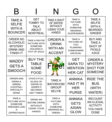 ST. PATTY'S DAY BAR BINGO Card