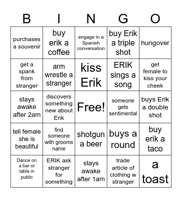 Eriks Bachelor Bingo Card