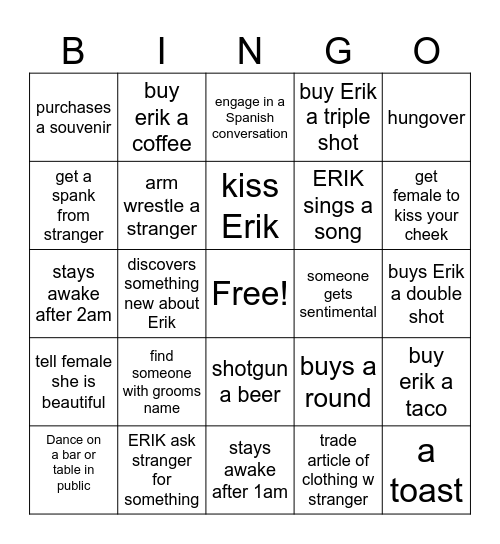 Eriks Bachelor Bingo Card