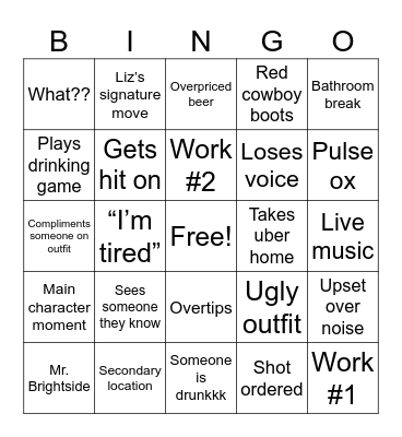 Night out on the town Bingo Card