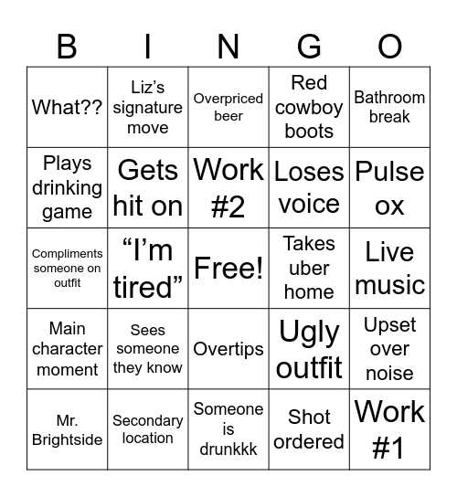 Night out on the town Bingo Card