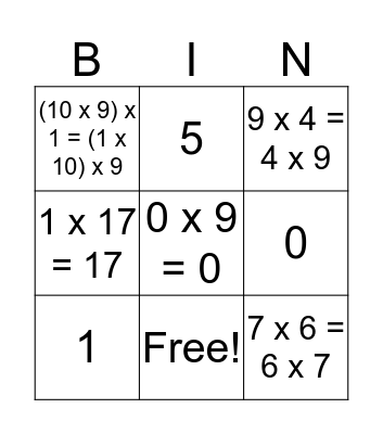 Multiplication Bingo Card