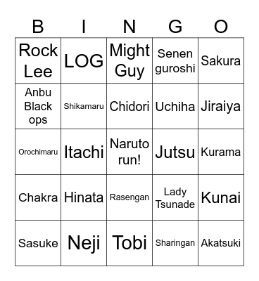 Naruto Bingo Card