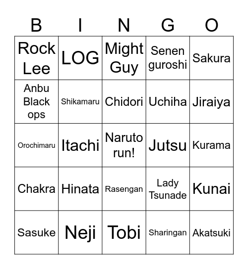 Naruto Bingo Card