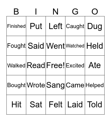 PAST TENSE VERBS Bingo Card