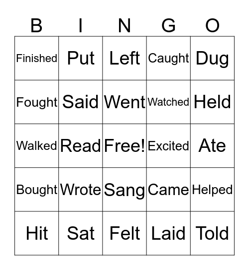 PAST TENSE VERBS Bingo Card