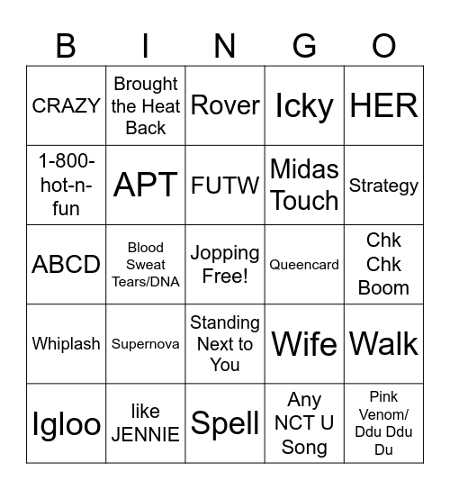 KPOP Club Night 2 Bingo Card